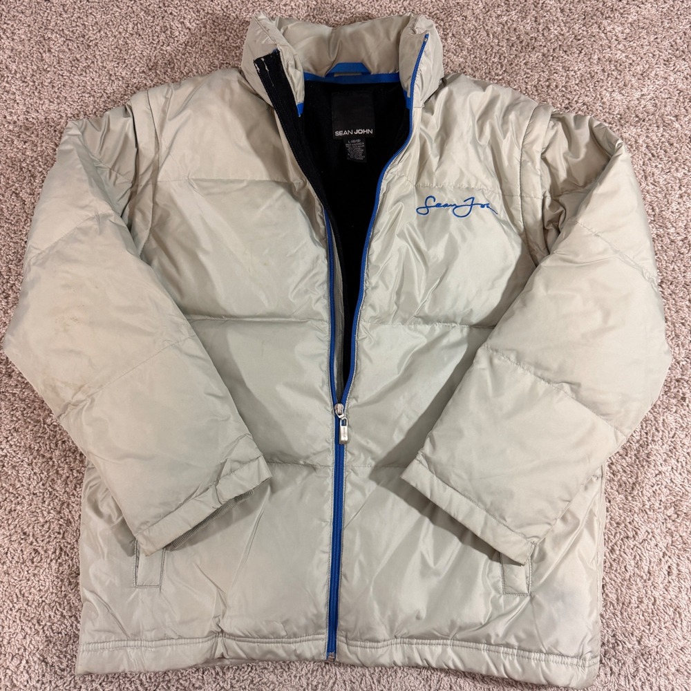Sean John Down Puffer Jacket Mens Medium Fit Youth L 16/18 Removable Arms